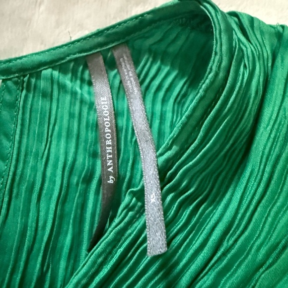 Anthropologie Green Wrap Tie Front Puff Sleeve Midi Dress - Picture 7 of 10
